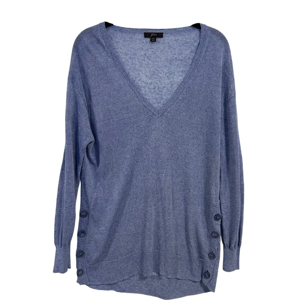 J.Crew V-Neck‎ Sweater With Side Buttons in Linen Blend Blue Size M